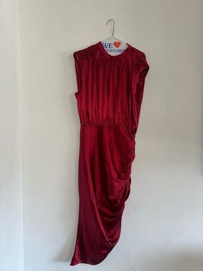 SHEIN Red Asymmetrical Draped Midi Dress